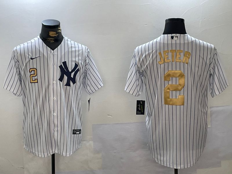Men New York Yankees #2 Jeter White Stripe Fashion Nike 2024 MLB Jersey style 14->new york yankees->MLB Jersey